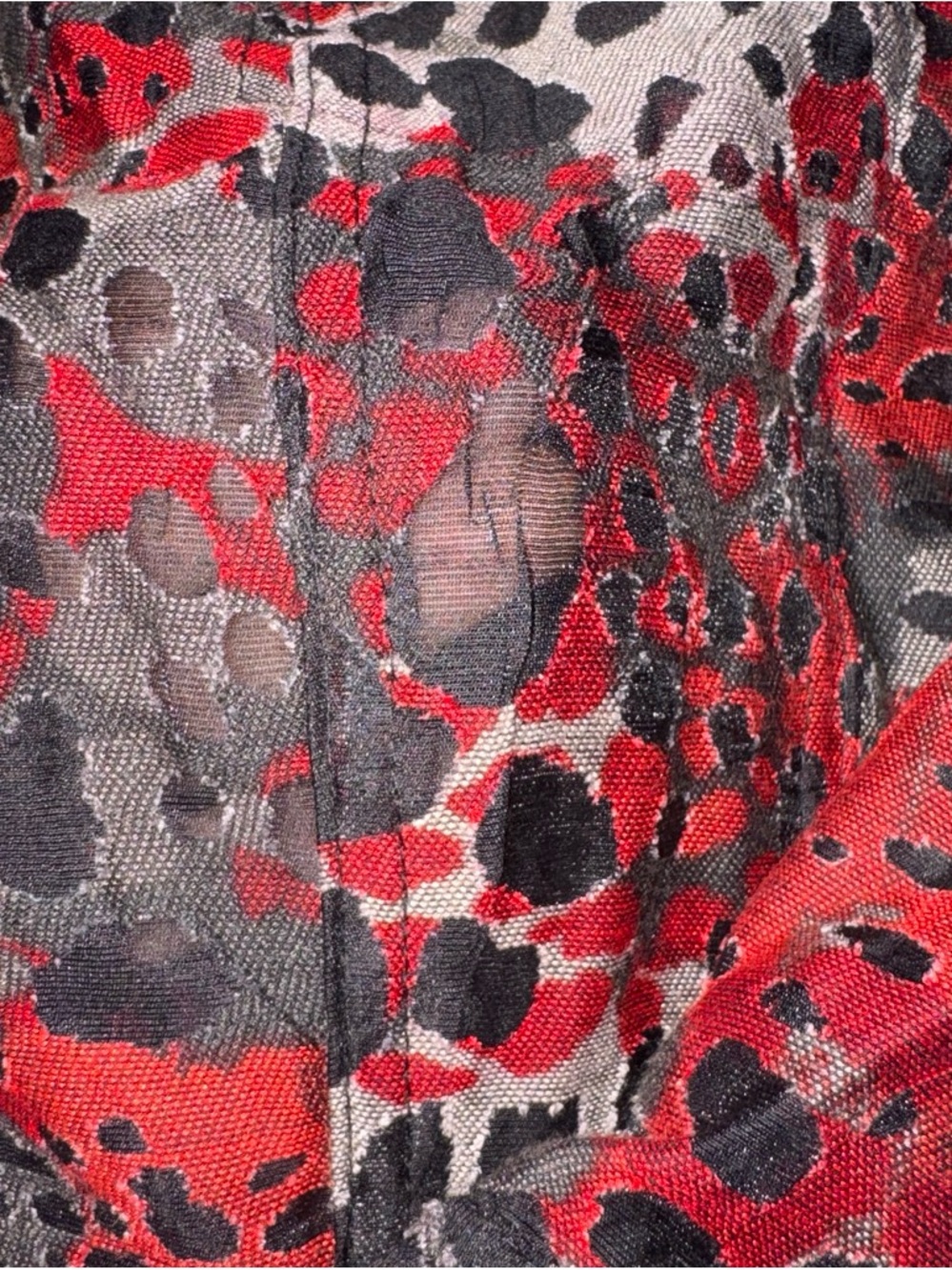 Ruby Rd. Red Black Gray Printed Button-Front Jean Jacket - Picture 4 of 5
